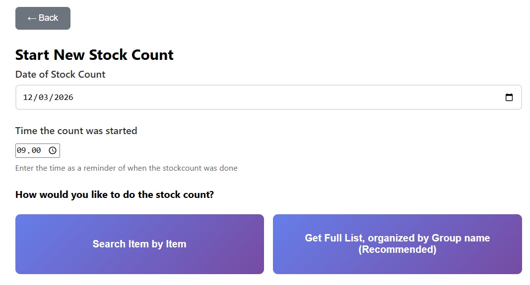 Choose stock count method